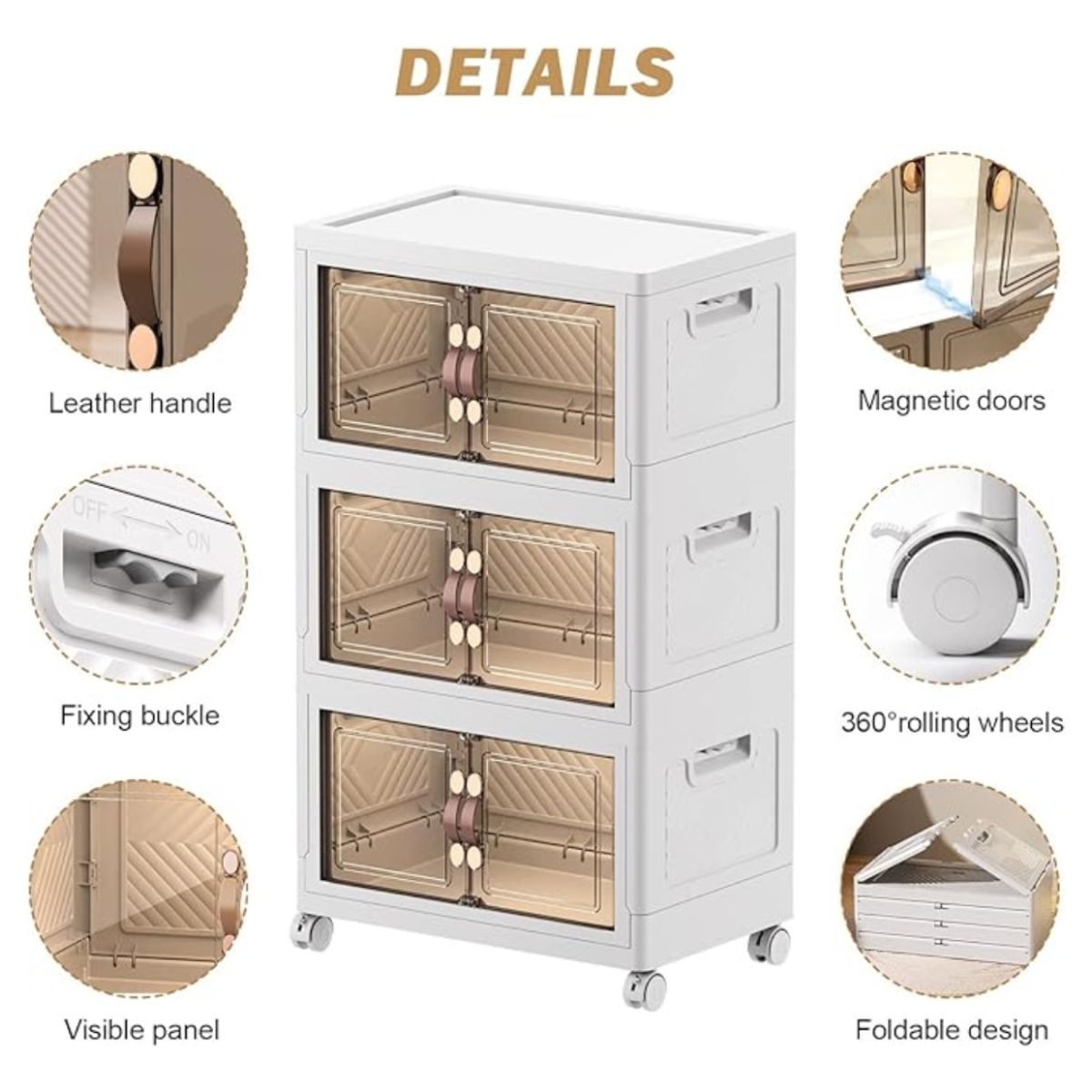 OEM - Estante Plegable de 3 Niveles con Dos Puertas en Blanco