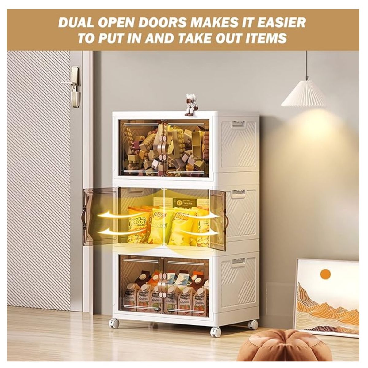 OEM - Estante Plegable de 3 Niveles con Dos Puertas en Blanco