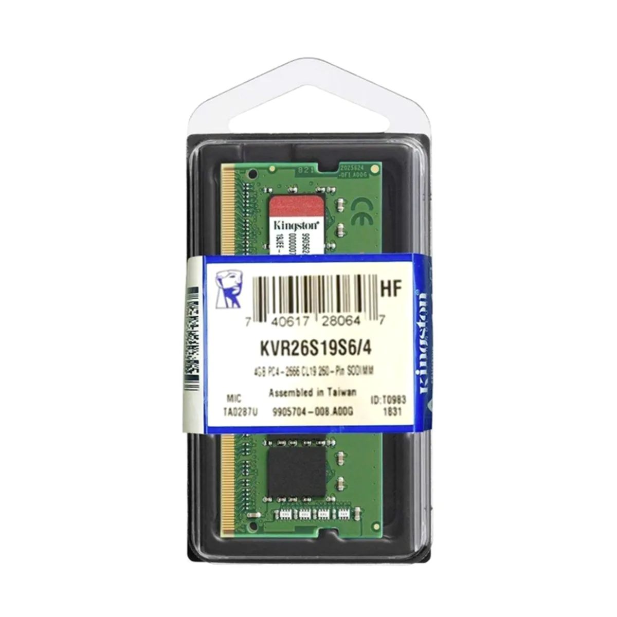 KINGSTON - MEMORIA RAM KINSTONG 4GB DDR4 SO-DIMM 2666MHZ CL19 P/N: KVR26S19S6/4