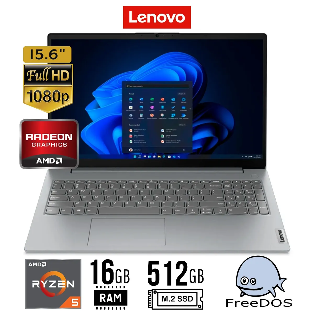 LENOVO - Laptop Lenovo V15 G4 AMN, 15.6"- Ryzen 5 7520U, 16GB DDR5, SSD 512GB - Freedos