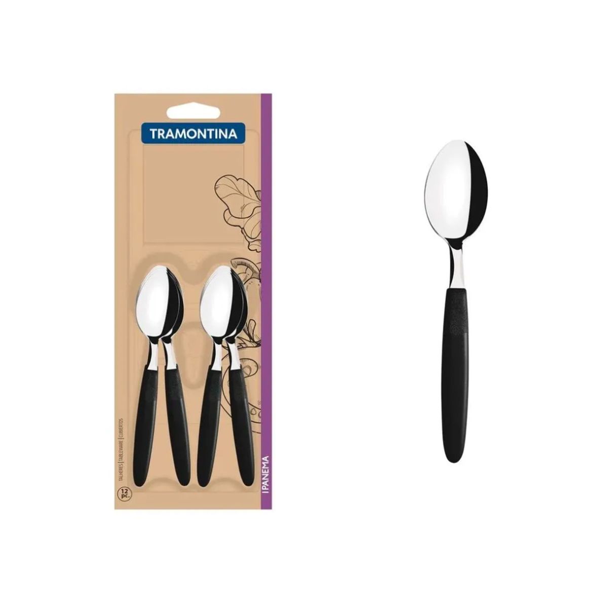 TRAMONTINA - Cuchara de Té Ipanema Negro x12 pzas - Tramontina