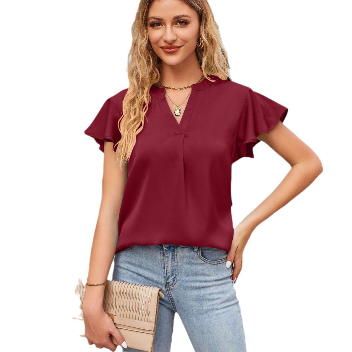 BLWOENS - Camiseta de manga corta de verano para mujeres - Rojo