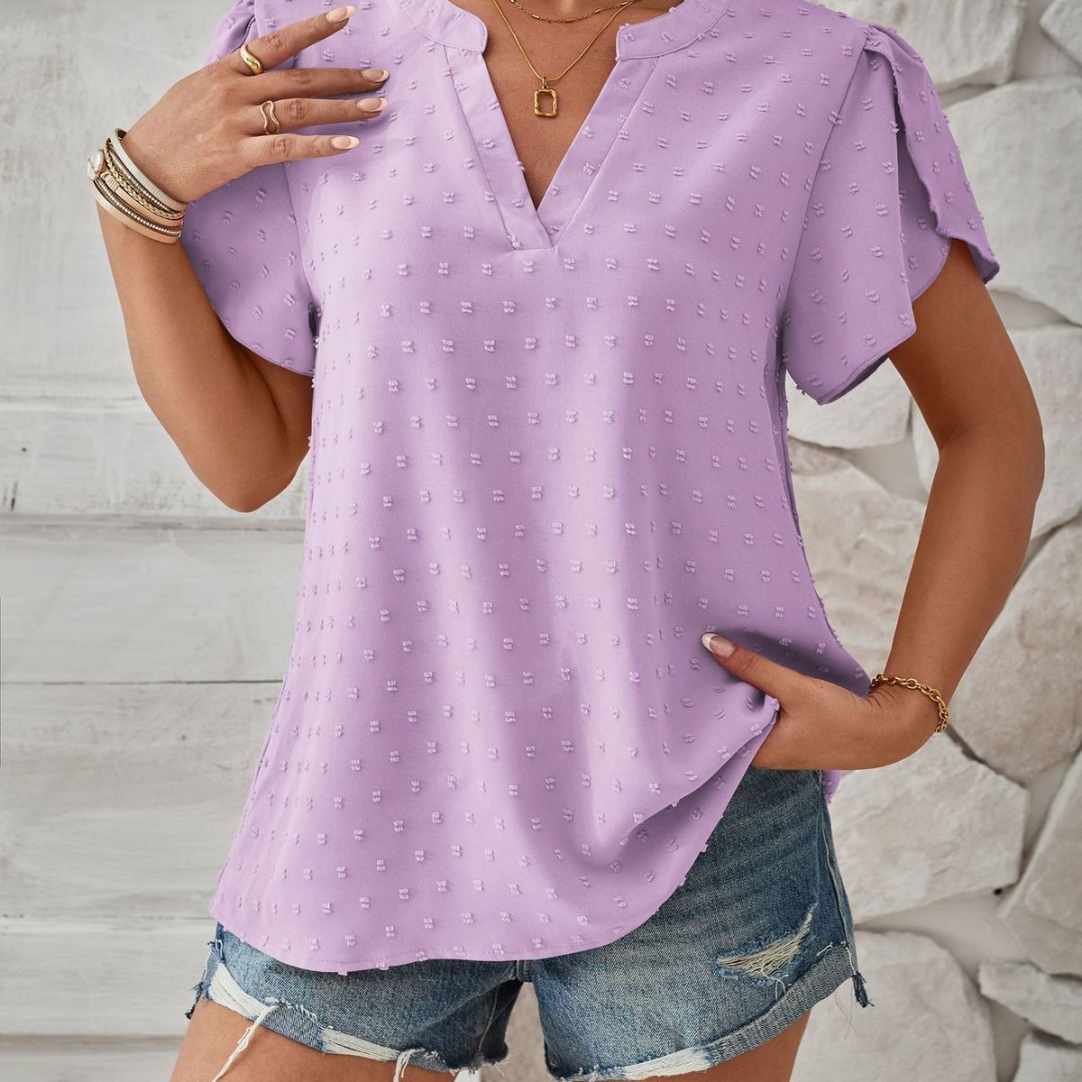 BLWOENS - Camiseta de manga corta de verano para mujeres - Violeta