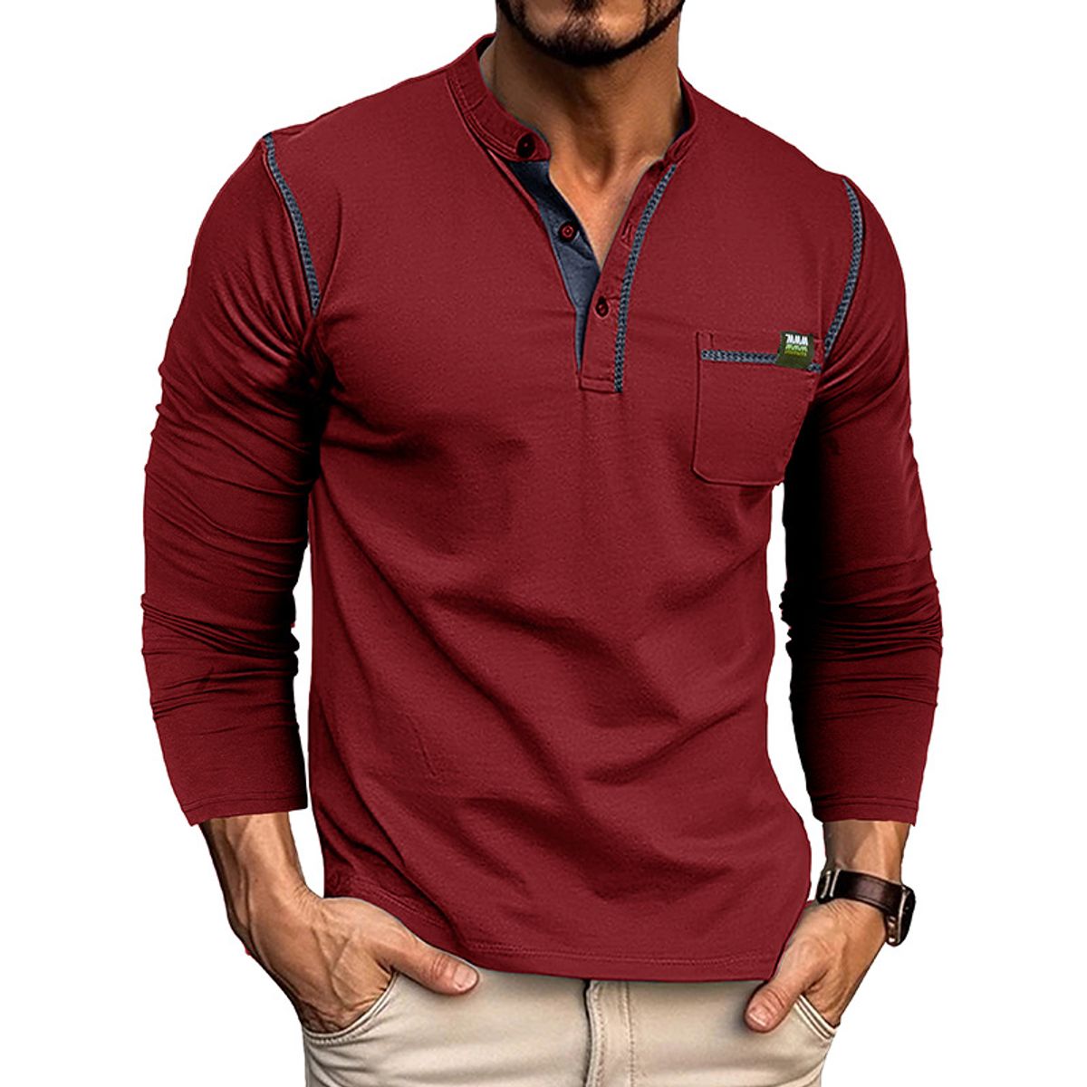 BLWOENS - Camiseta de manga larga para hombres en primavera y otoño - Rojo