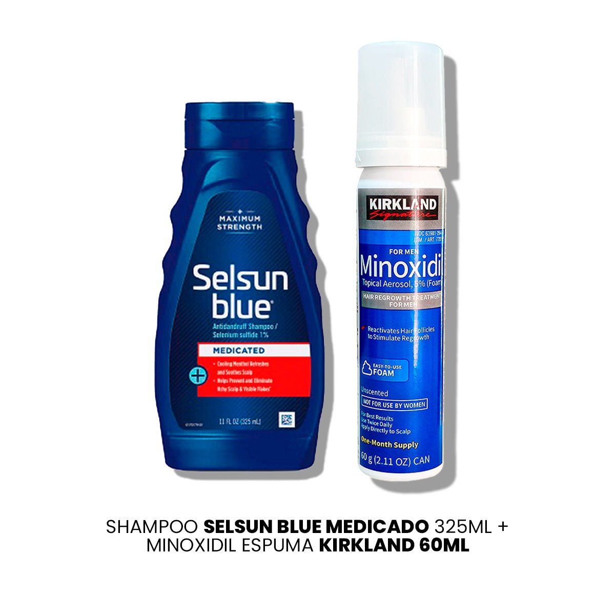 KIRKLAND - Shampoo Selsun Blue Medicado 325ml-Minoxidil Espuma Kirkland 60ml