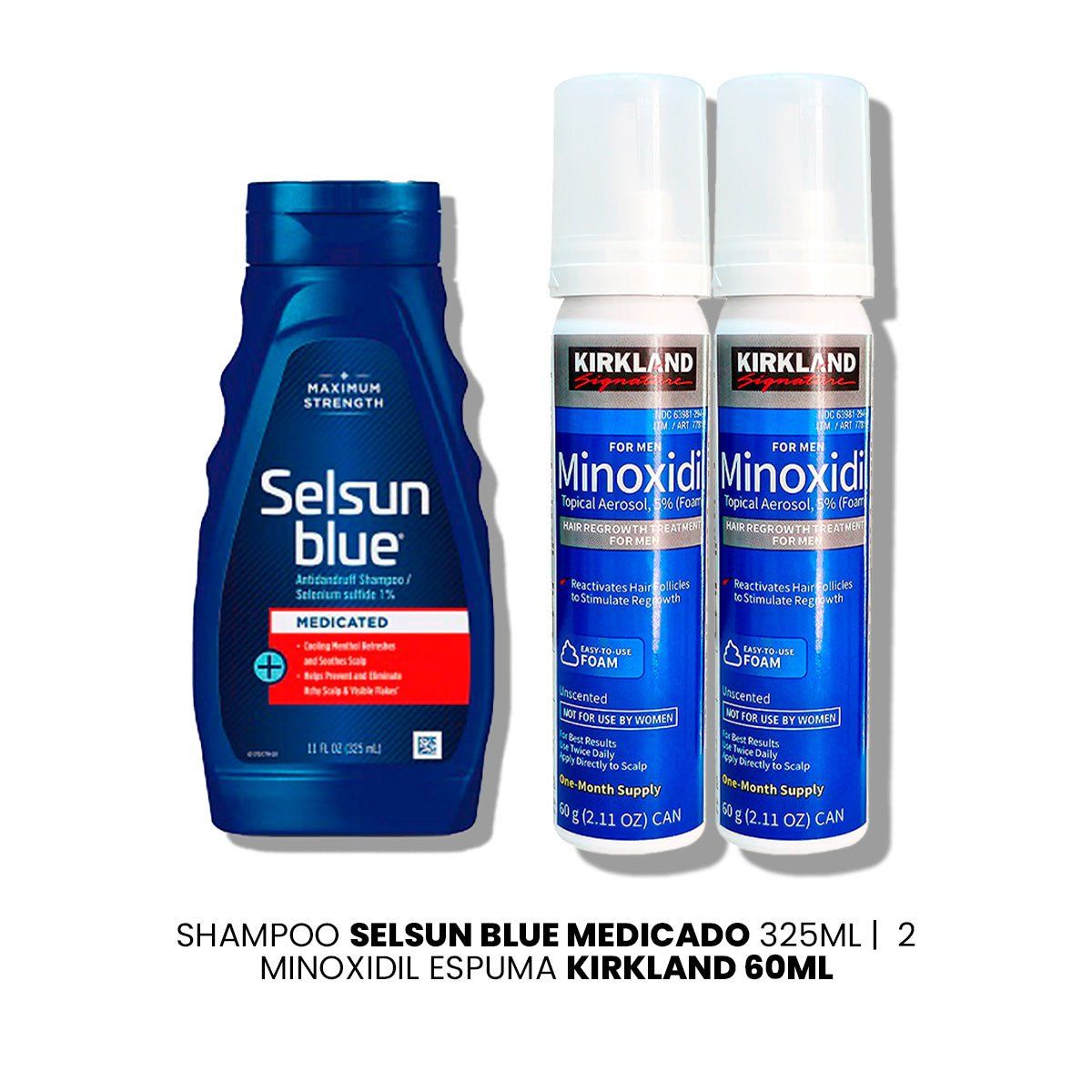 KIRKLAND - Shampoo Selsun Blue Medicado 325ml-2 Minoxidil Espuma Kirkland