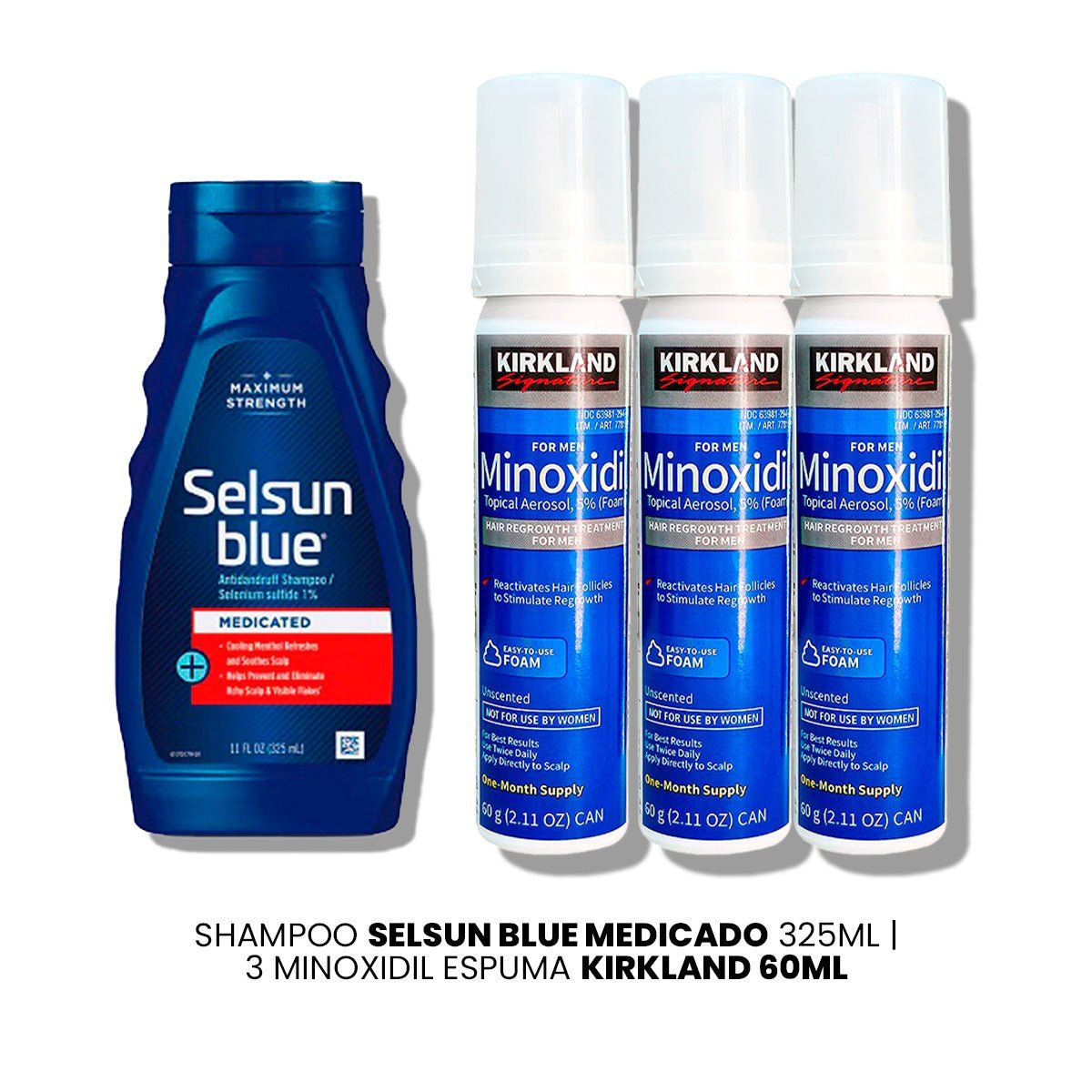KIRKLAND - Shampoo Selsun Blue Medicado 325ml-3 Minoxidil Espuma Kirkland
