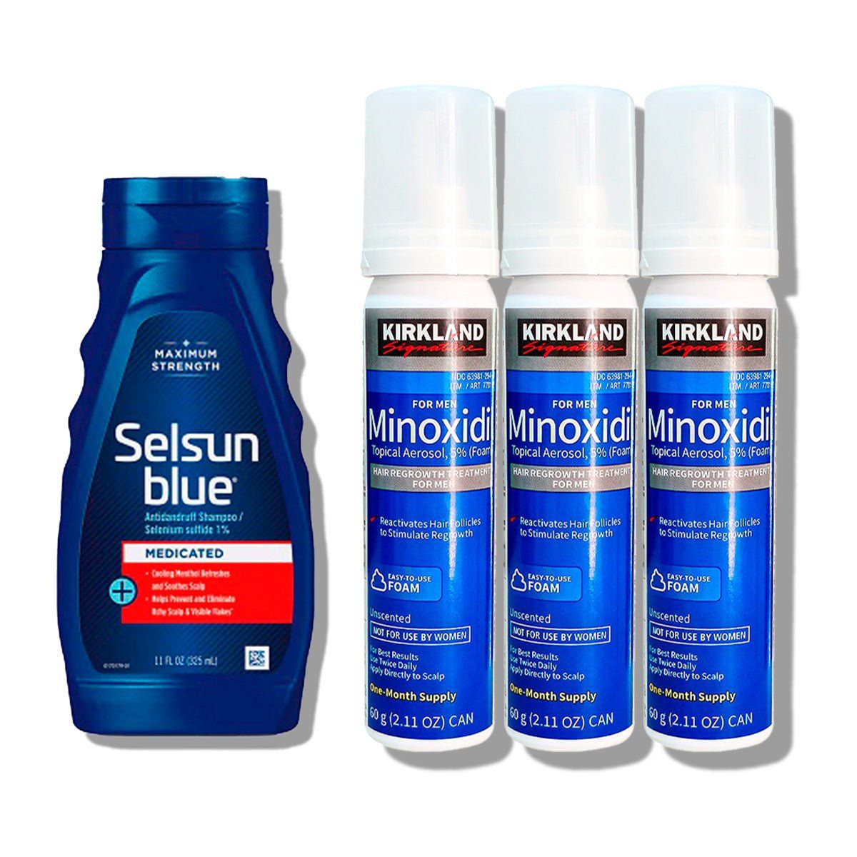 KIRKLAND - Shampoo Selsun Blue Medicado 325ml-3 Minoxidil Espuma Kirkland