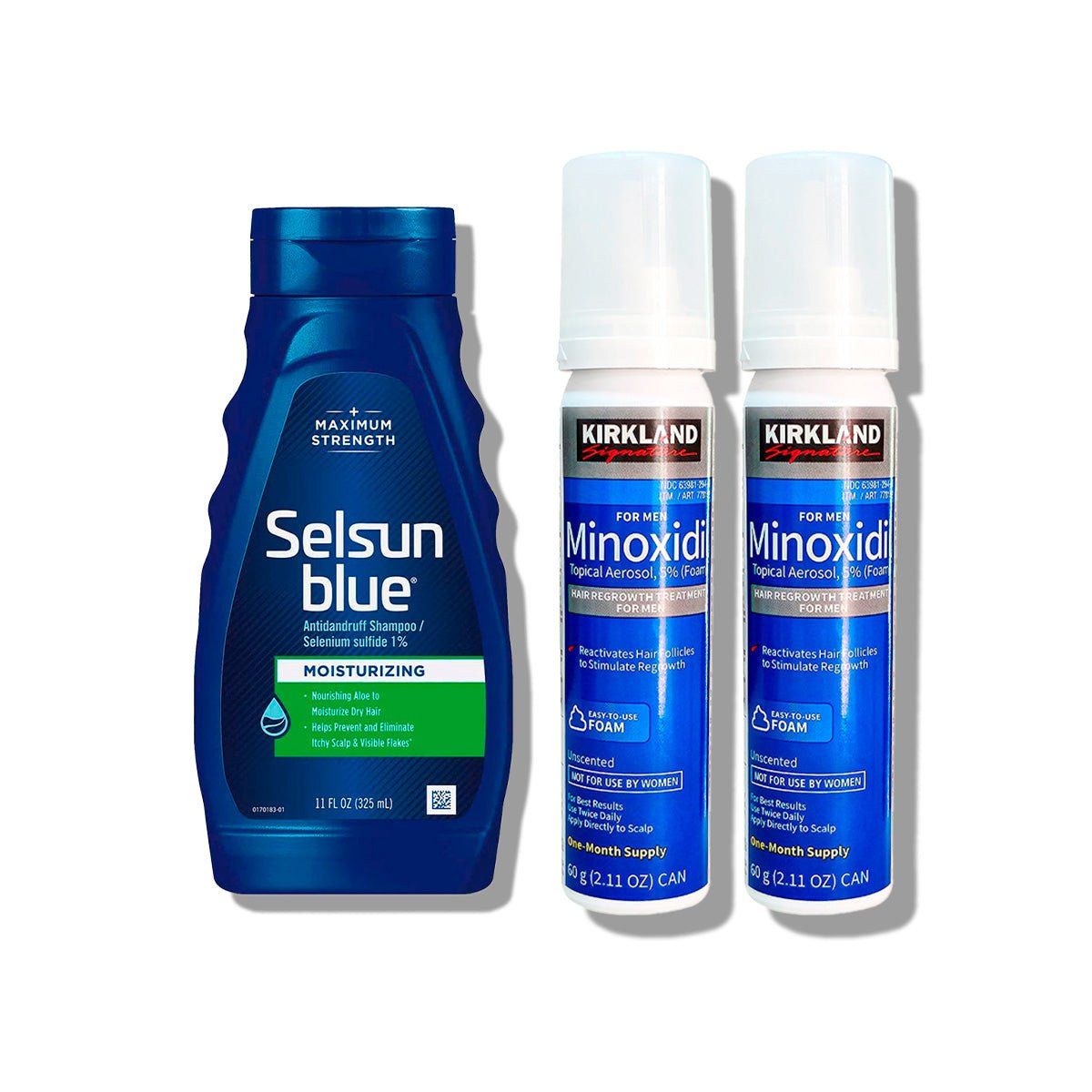 KIRKLAND - Shampoo Selsun Blue Con Aloe Vera 325 ml-2 Minoxidil Espuma Kirkland