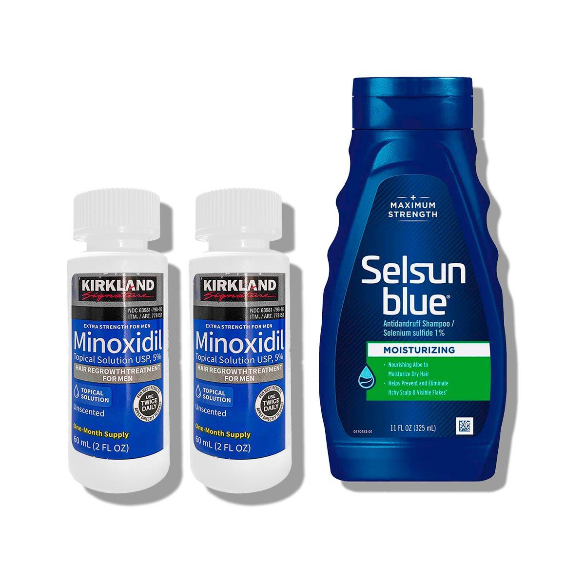KIRKLAND - 2 Minoxidil Líquido Kirkland-Shampoo Selsun Blue Con Aloe Vera 325 ml