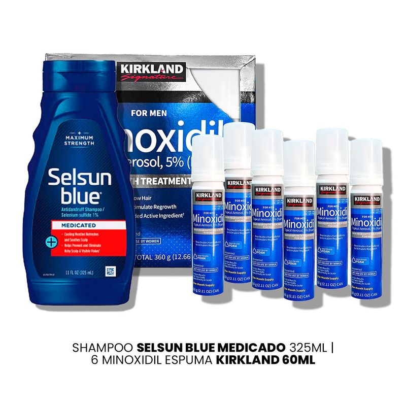 KIRKLAND - Shampoo Selsun Blue Medicado 325ml-6 Minoxidil Espuma Kirkland