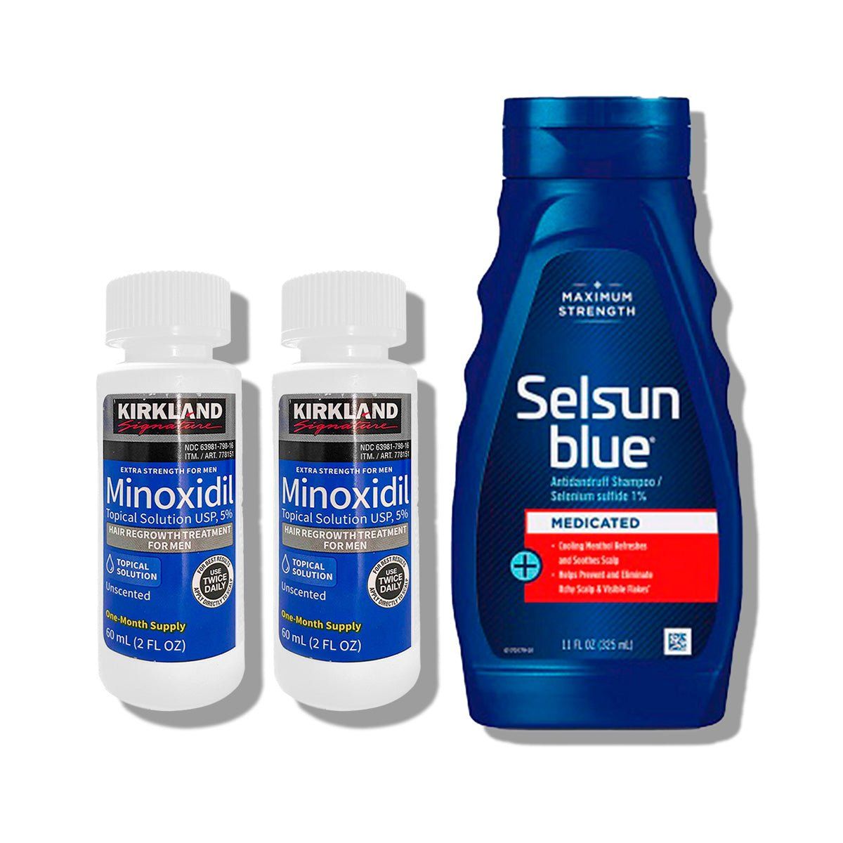 KIRKLAND - 2 Minoxidil Líquido Kirkland-Shampoo Selsun Blue Medicado 325ml