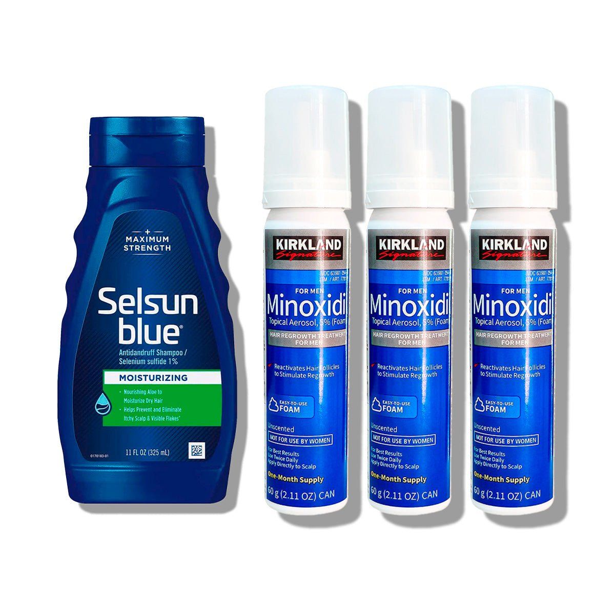 KIRKLAND - Shampoo Selsun Blue Con Aloe Vera 325 ml-3 Minoxidil Espuma Kirkland
