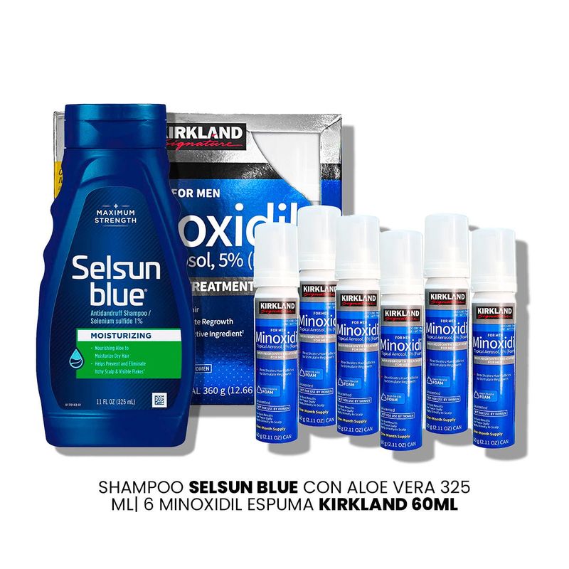 KIRKLAND - Shampoo Selsun Blue Con Aloe Vera 325 ml-6 Minoxidil Espuma Kirkland