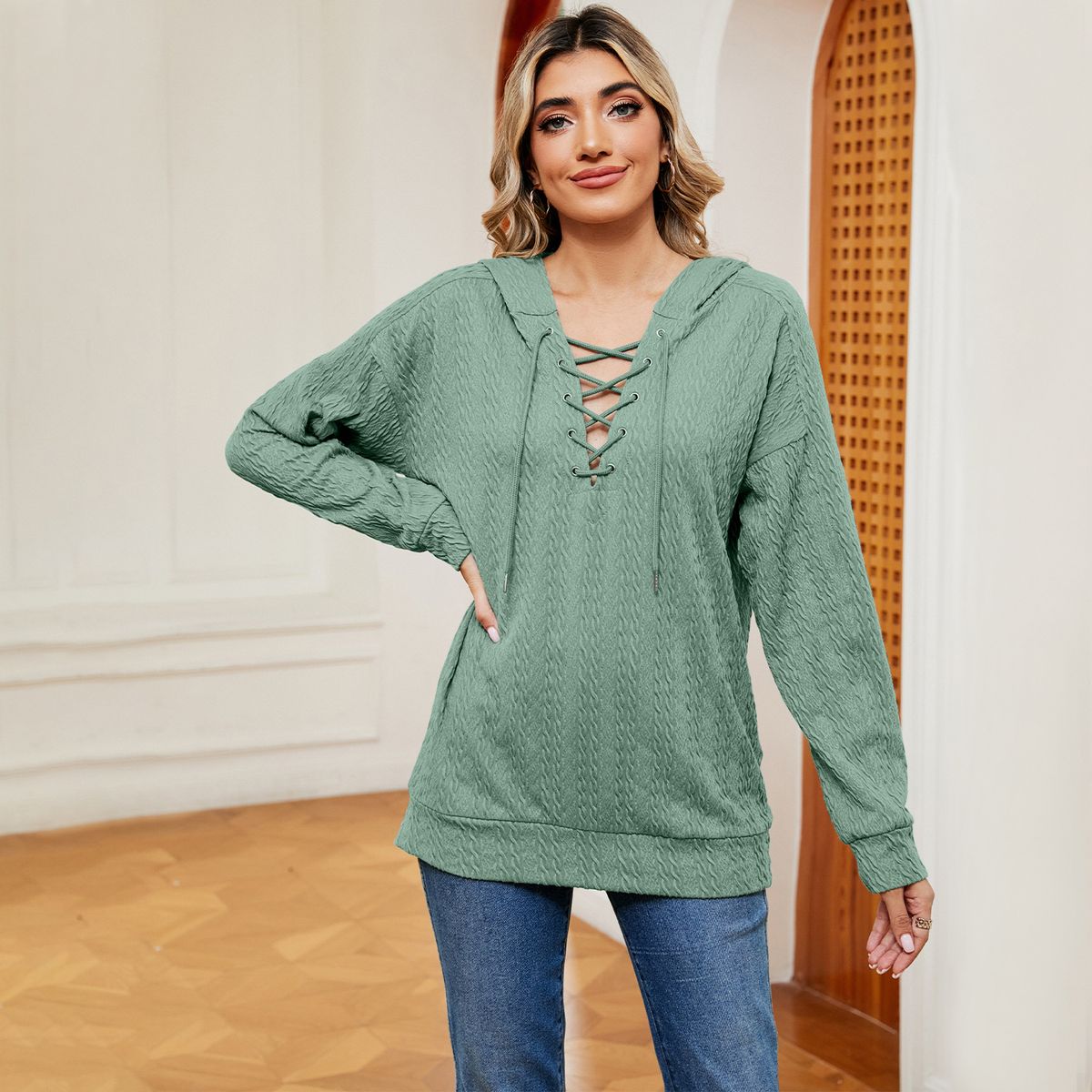 BLWOENS - Camiseta de manga larga de primavera y otoño para mujeres - Verde