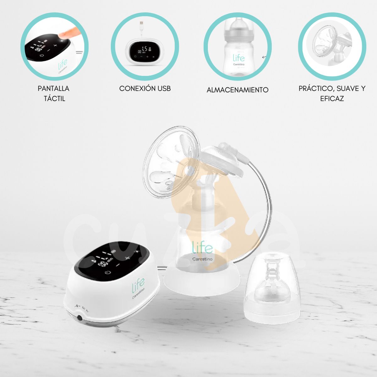 CARESTINO - Extractor Eléctrico con mamadera «LATTE» Gris