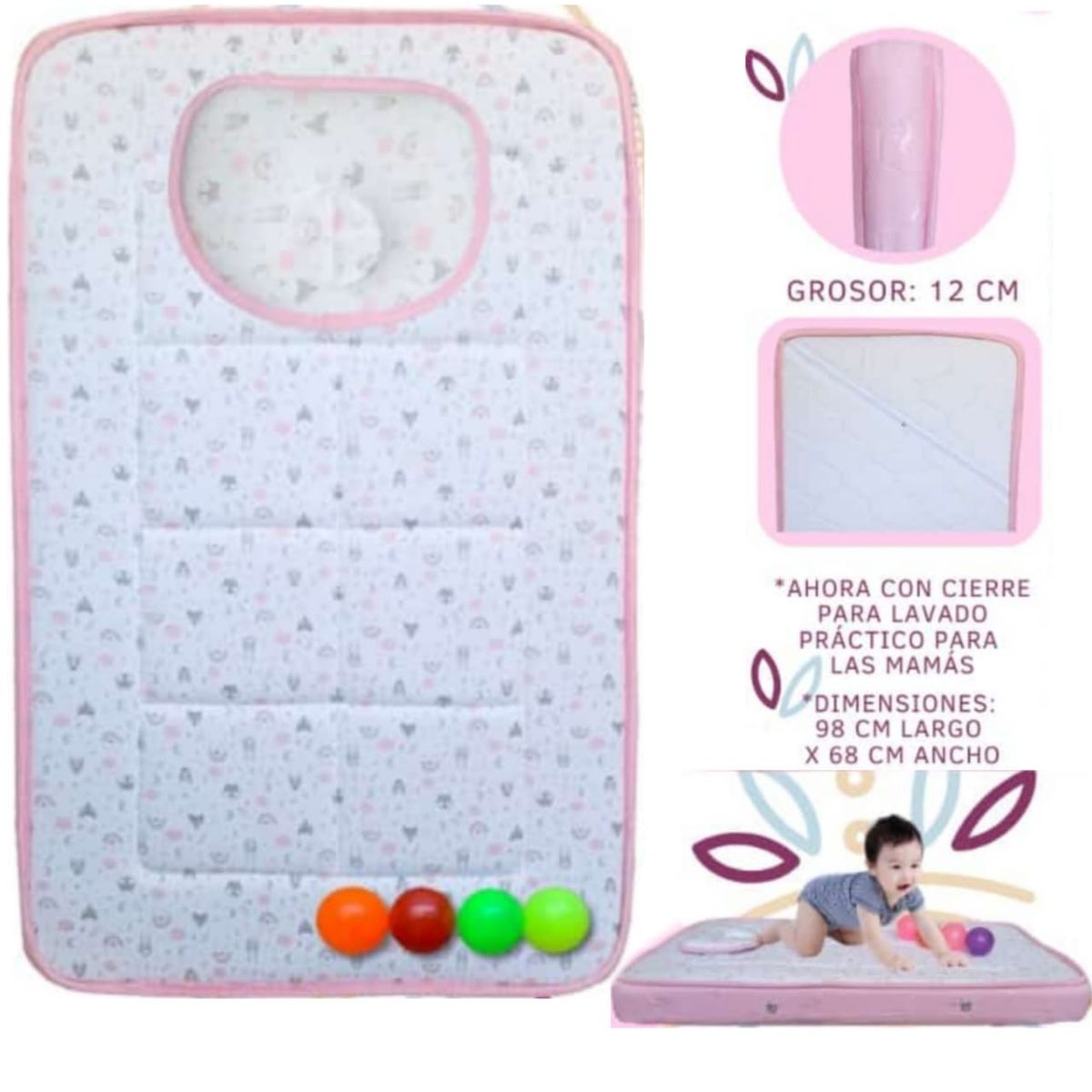 GENERICO - Colchón CIELO de Bebe para Cunas IMPORTADAS ROSADO