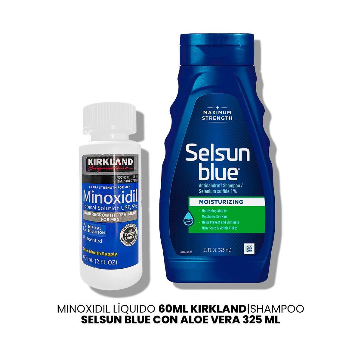 KIRKLAND - Minoxidil Líquido 60ml Kirkland-Shampoo Selsun Blue Con Aloe Vera 325 ml