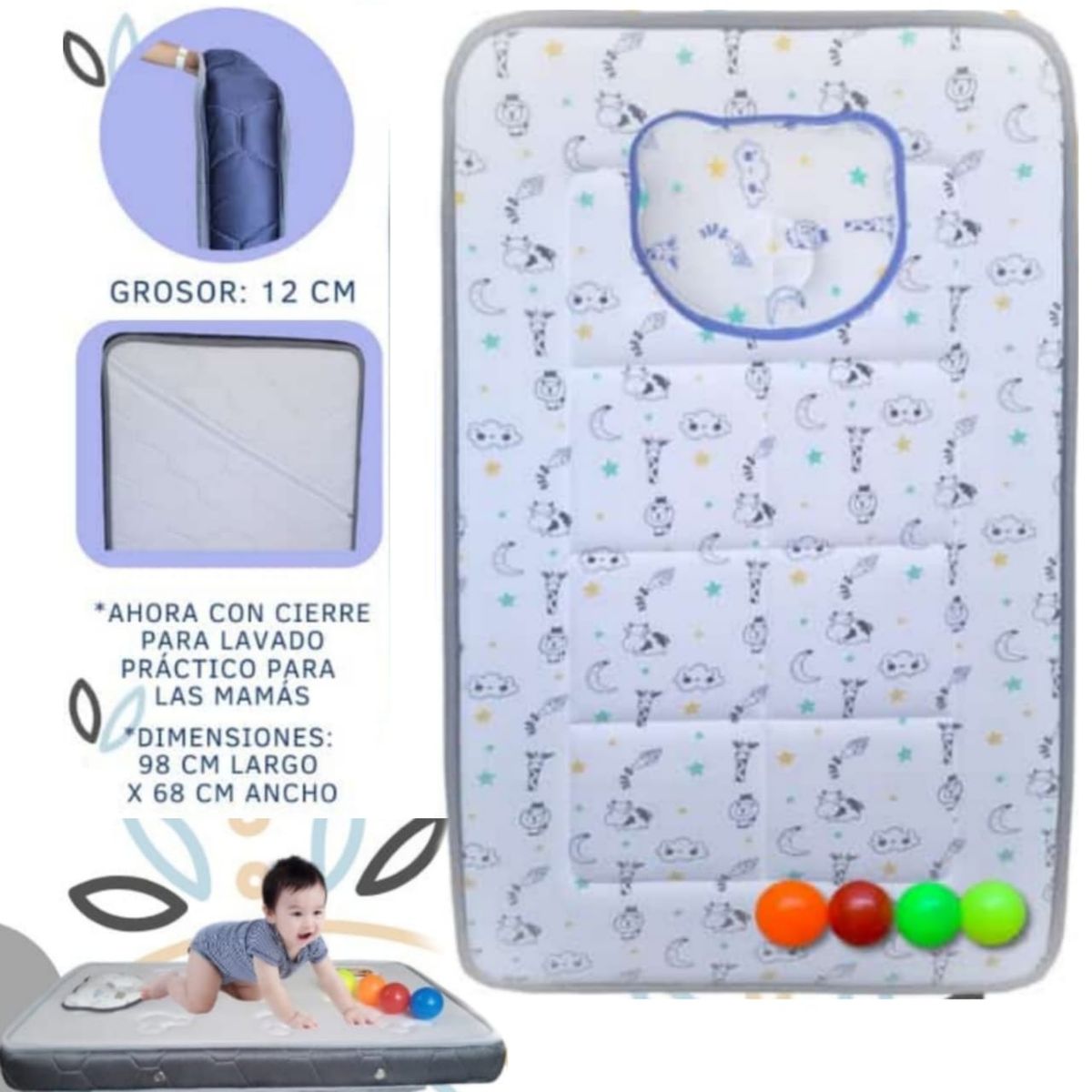 GENERICO - Colchón CIELO de Bebe para Cunas IMPORTADAS AZUL