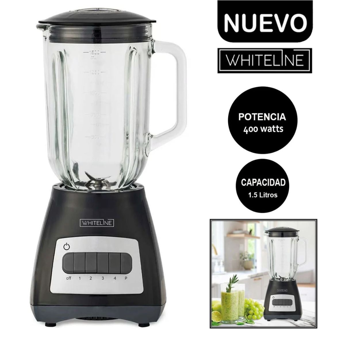 WHITELINE - LICUADORA WHITELINE 15L VASO DE VIDRIO 400W