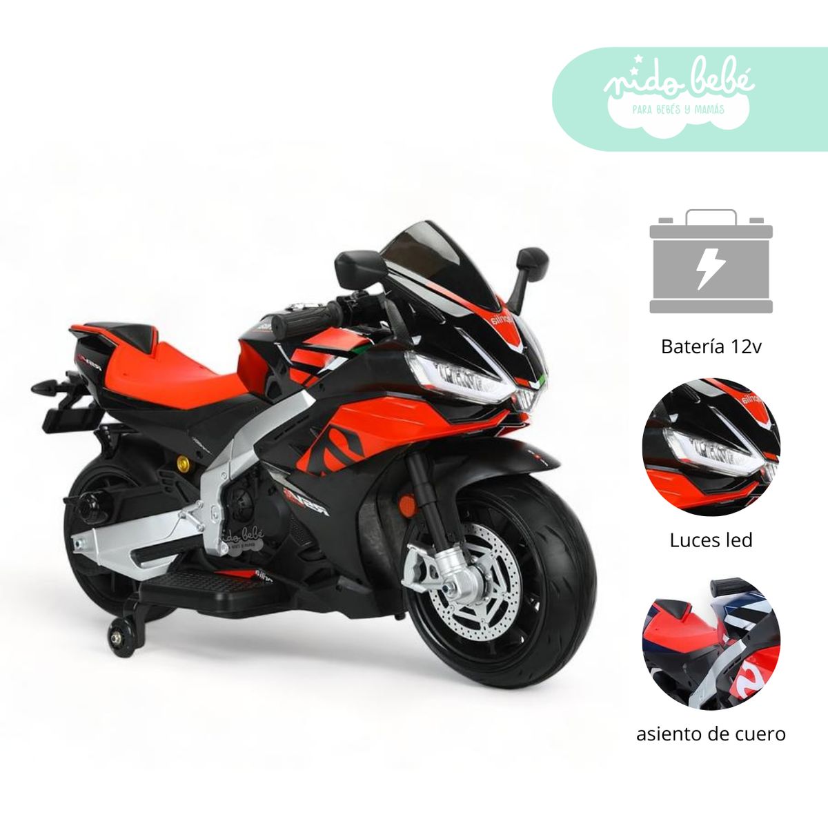 GENERICO - Moto a Batería para niño Aprilia Negra