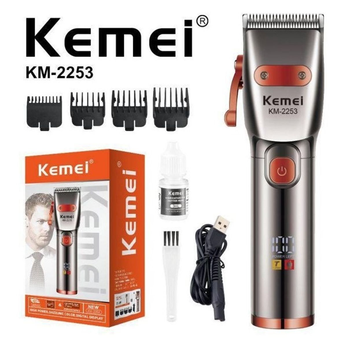 KEMEI - Kemei Maquina de Cortar Cabello de Barbero Profesional KM-2253