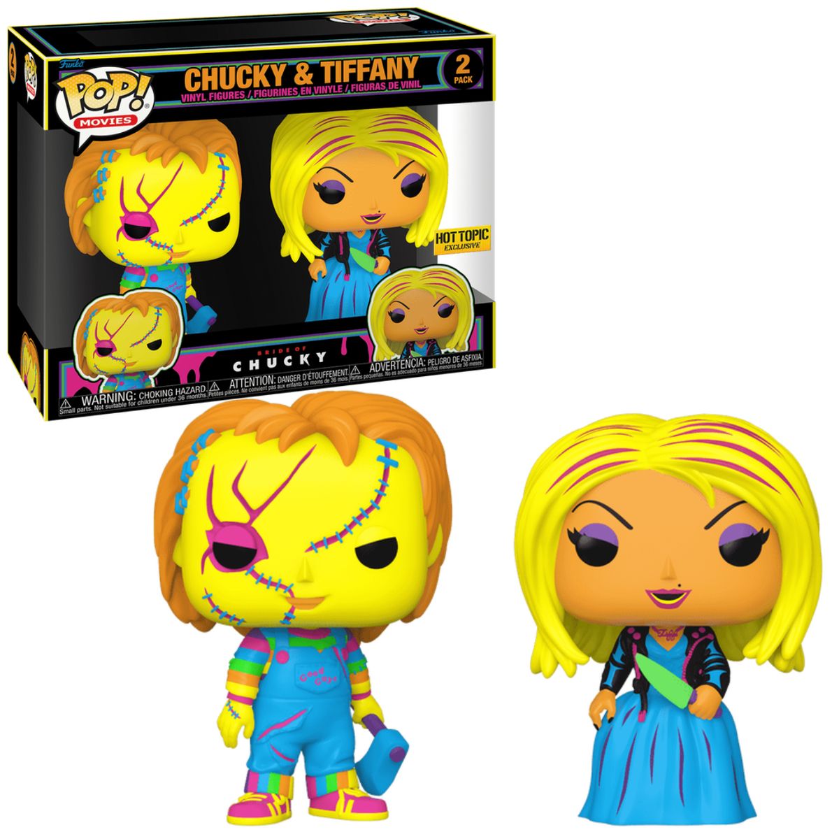 FUNKO - Funko pop Novia de Chucky- Chucky y Tiffany Blacklight 2 Pck