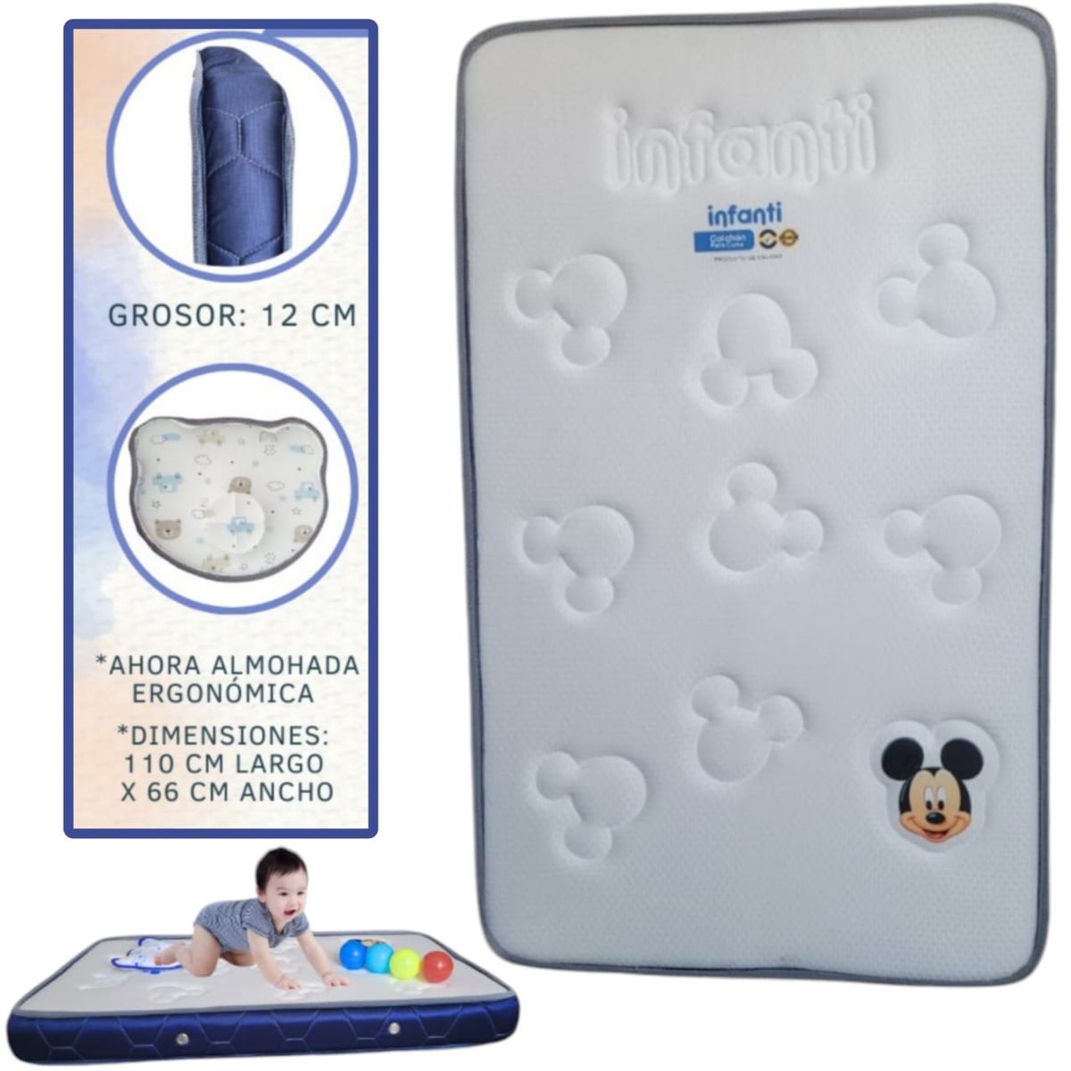 GENERICO - Colchón PLUS de Bebe para Cunas IMPORTADAS AZUL