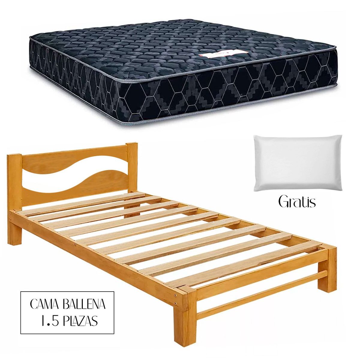 GENERICO - Cama Ballena Desarmable Capirona 1.5 Plaza + Colchon Consul