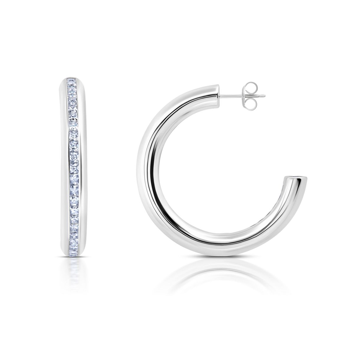 CRISLU - Pendientes de aro corte Princesa Modelo Channel acabados en platino puro