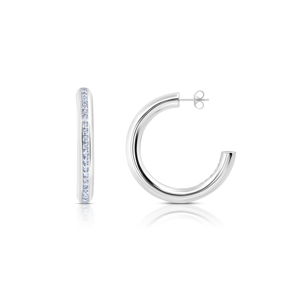 CRISLU - Pendientes de aro corte Princesa Modelo Channel acabados en platino puro