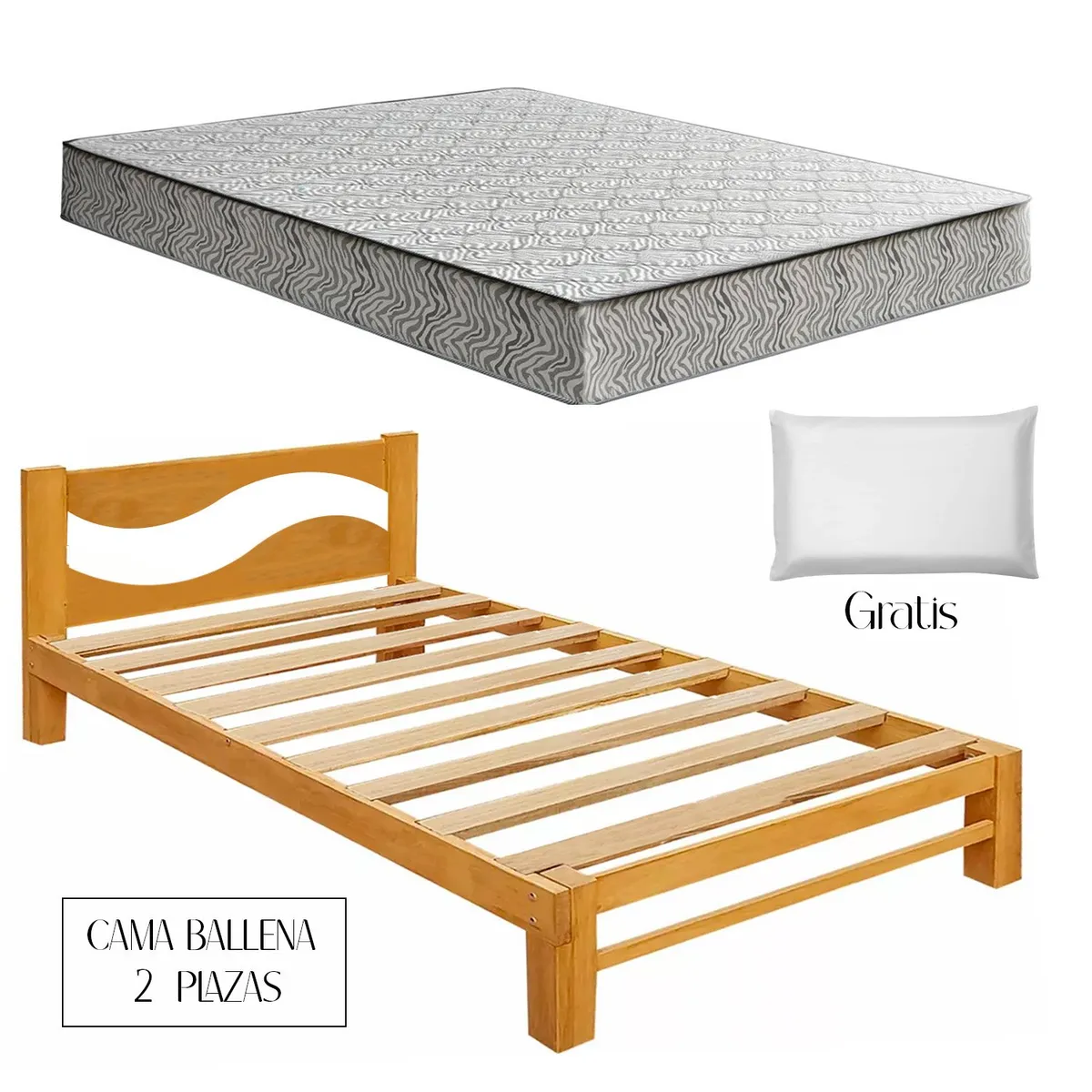 GENERICO - Cama Ballena Desarmable 2 plazas +Colchon Zebra +Almohada