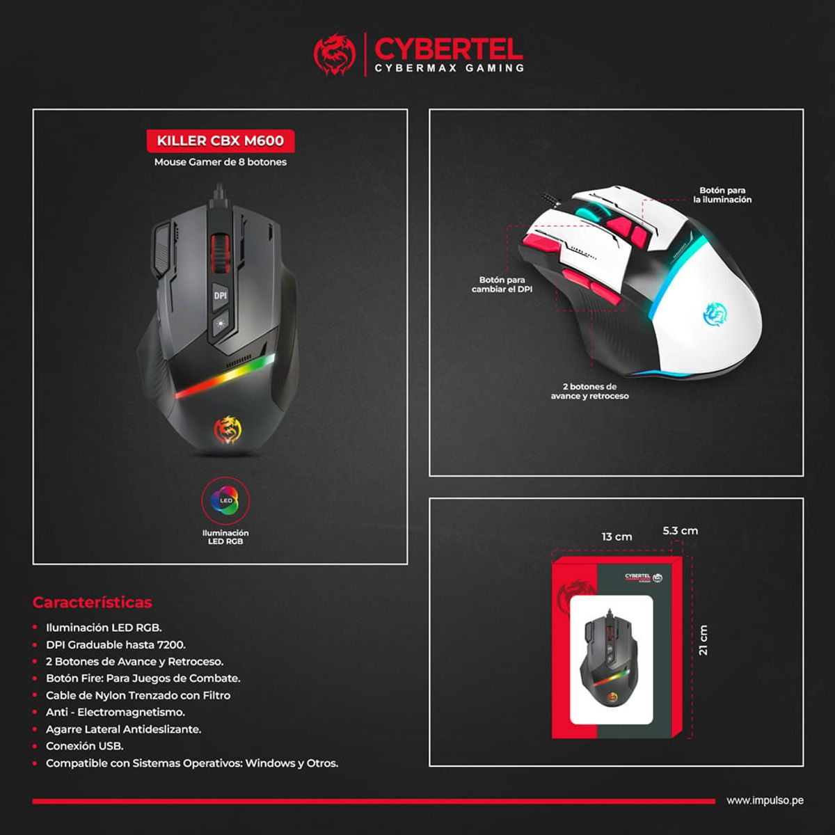 CYBERTEL - Mouse Gamer Killer CBX M600 Negro