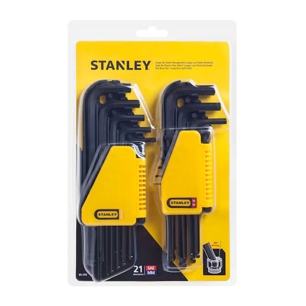 STANLEY - Juego de 21 Llaves Hexagonales Largas en Milímetros y Pulgadas Stanley