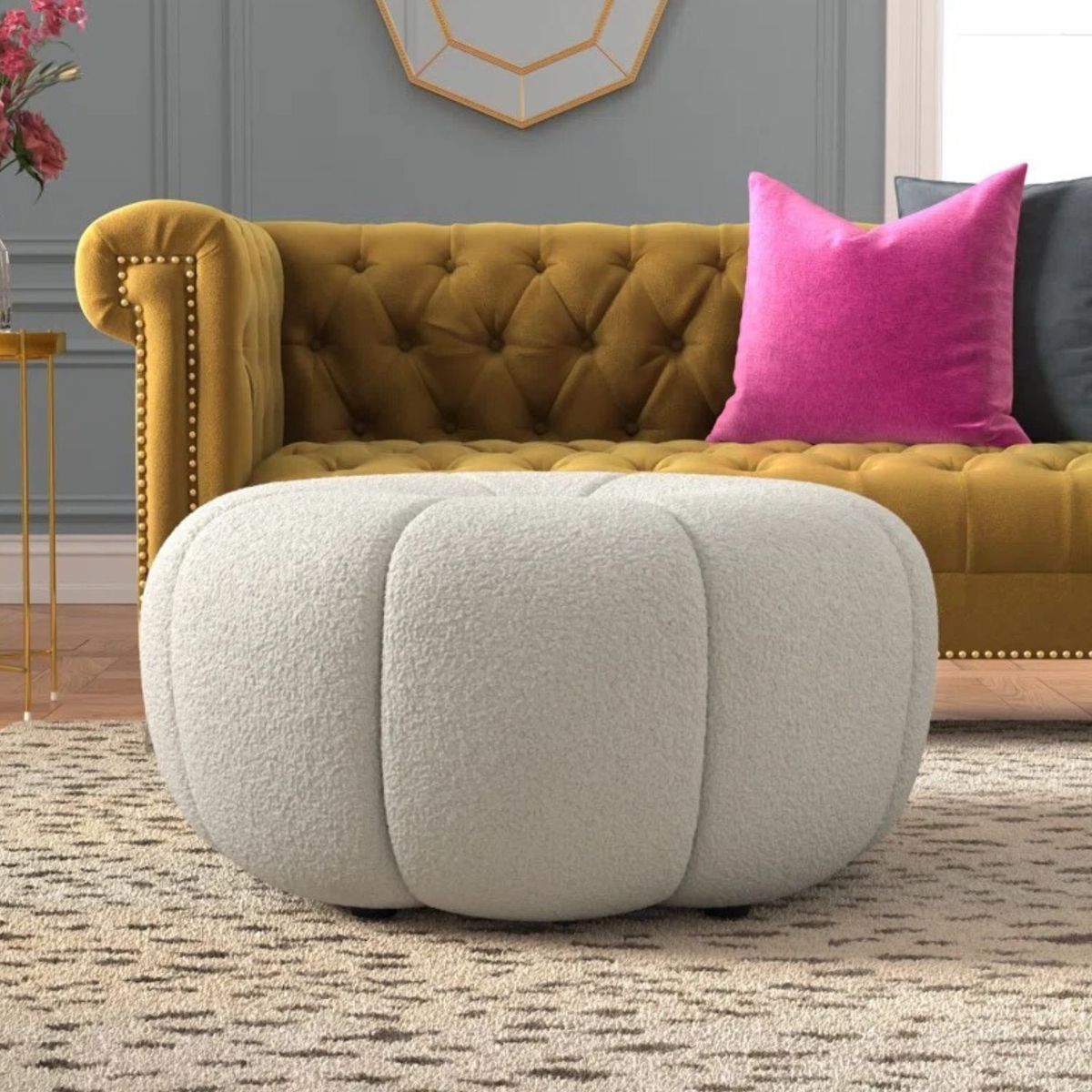 GENERICO - Puff Ovalado Otomano Carnero Kassandra Blanco Decoban Hogar