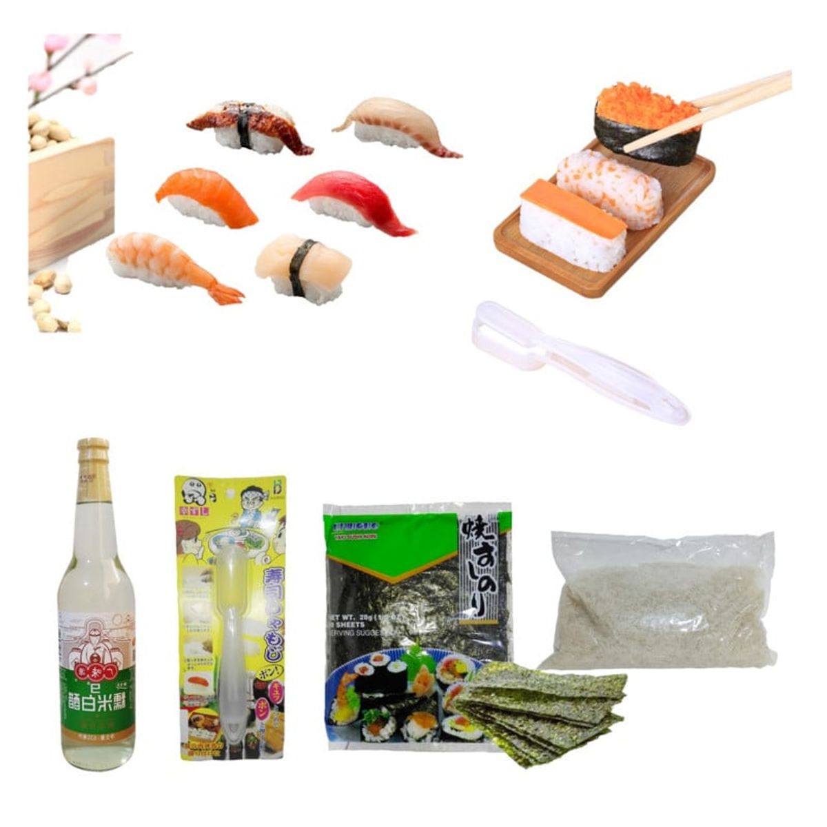 GENERICO - Set Nigiri Basico 4u Molde Vinagre Alga Nori Arroz Glutinoso