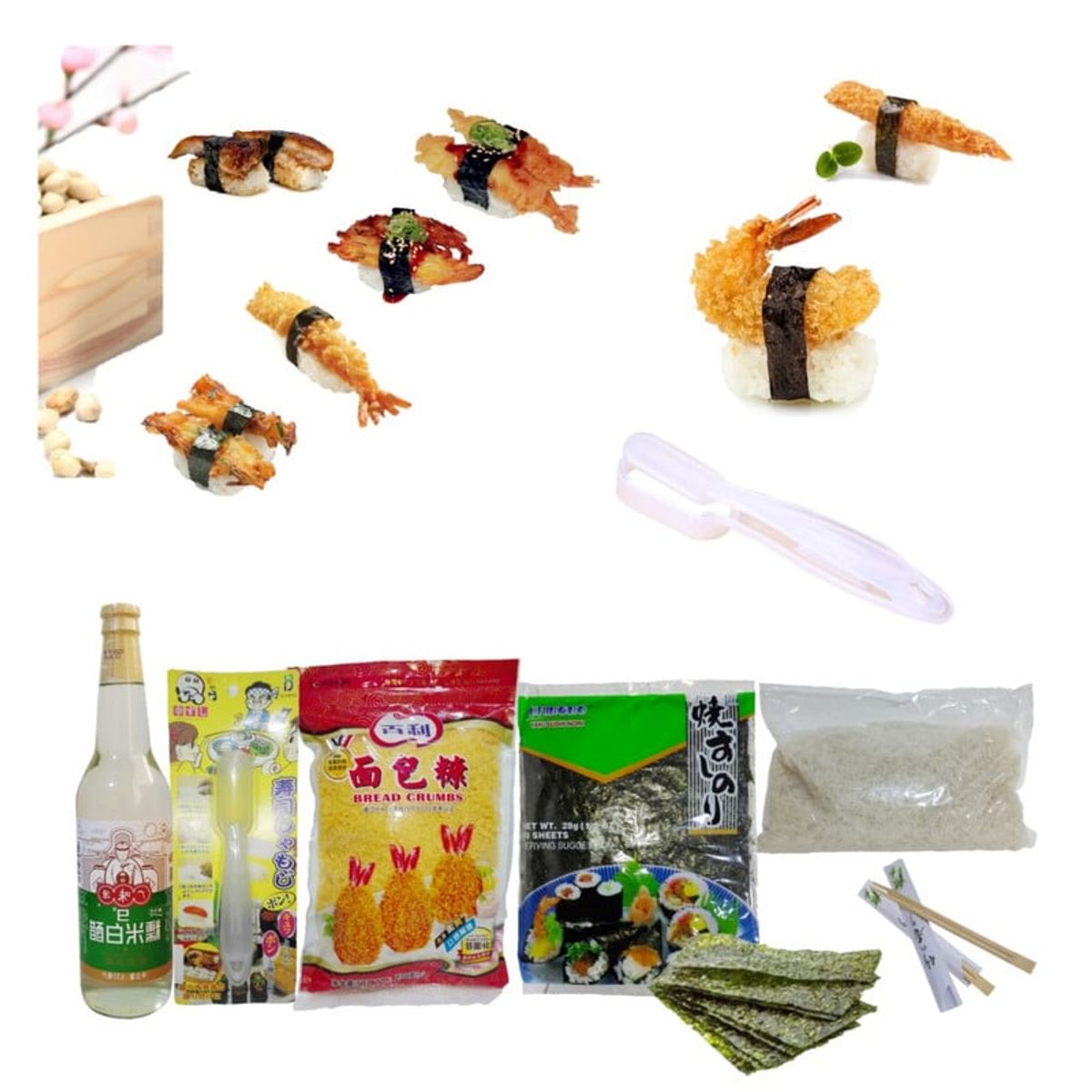 GENERICO - Set Nigiri Tempura Basico 7u Panko Molde Nori Arroz Vinagre