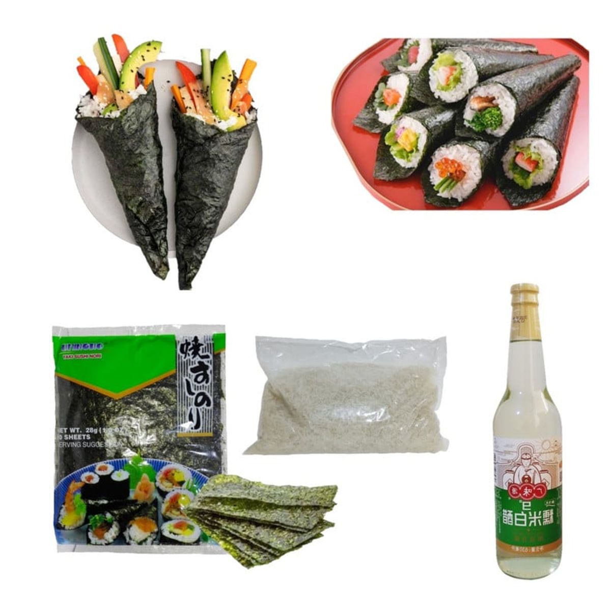GENERICO - Set Temaki Basico 3u Alga Nori Arroz Glutinoso Vinagre Arroz