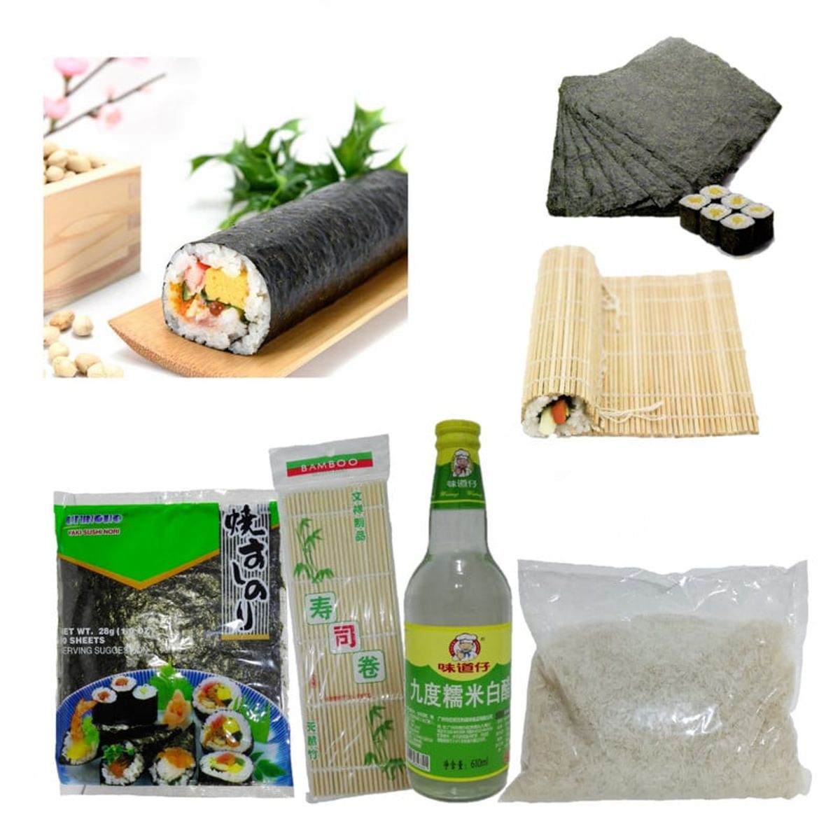 GENERICO - Set Makis Basico 4u Nori Arroz Glutinoso Vinagre Esterilla
