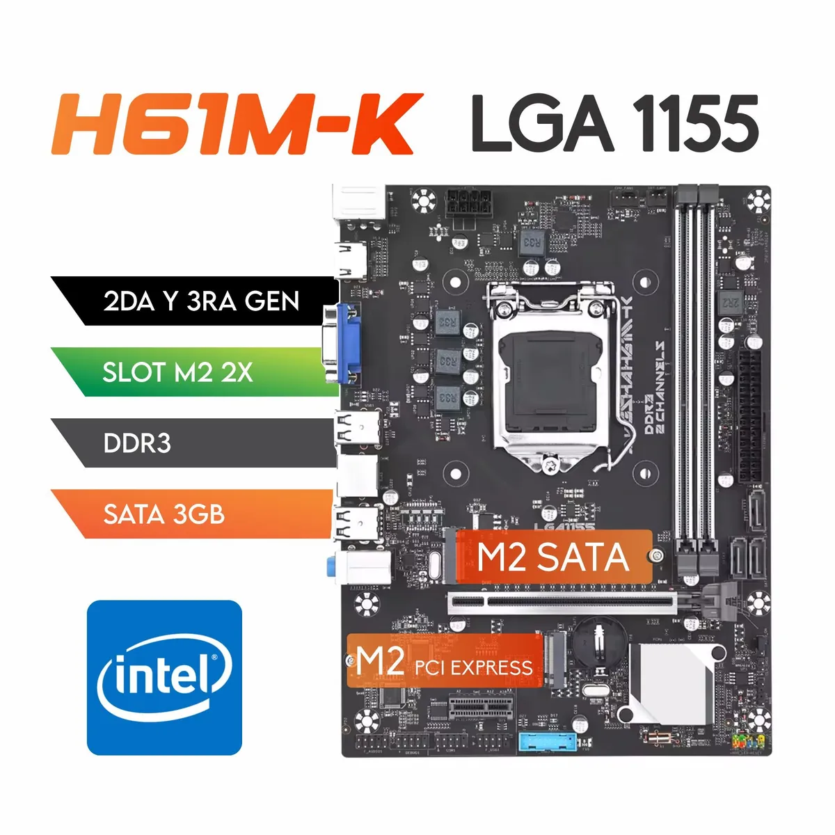 GENERICO - Placa Intel H61M Lga 1155 M.2. Ddr3 2da - 3ra Generacion