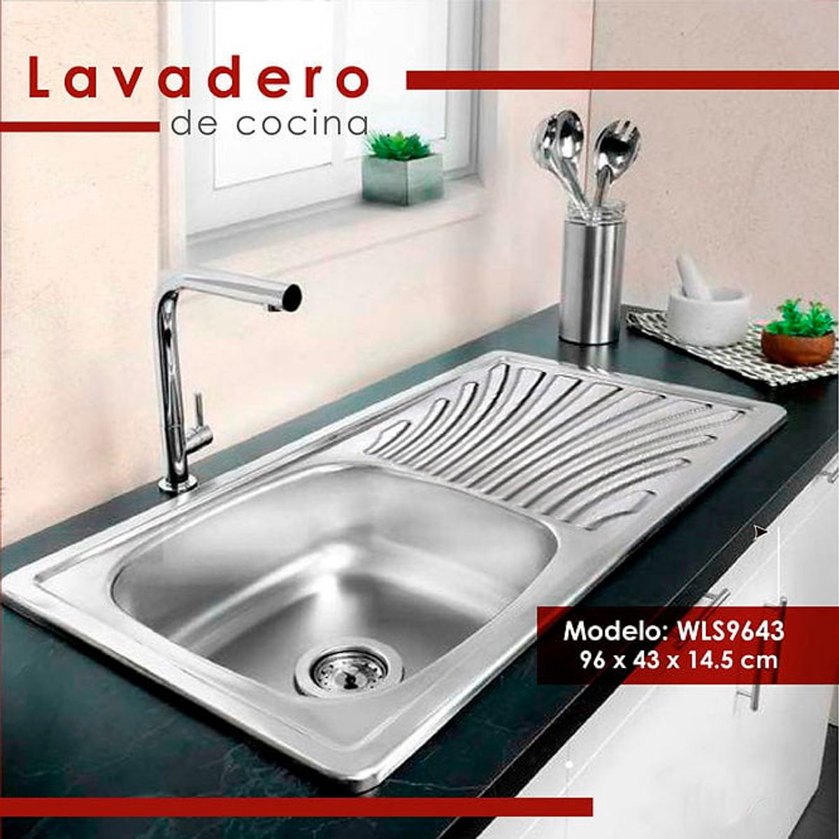XM - LAVADERO DE COCINA CON ESCURRIDERO ACERO INOXIDABLE WLS9643A
