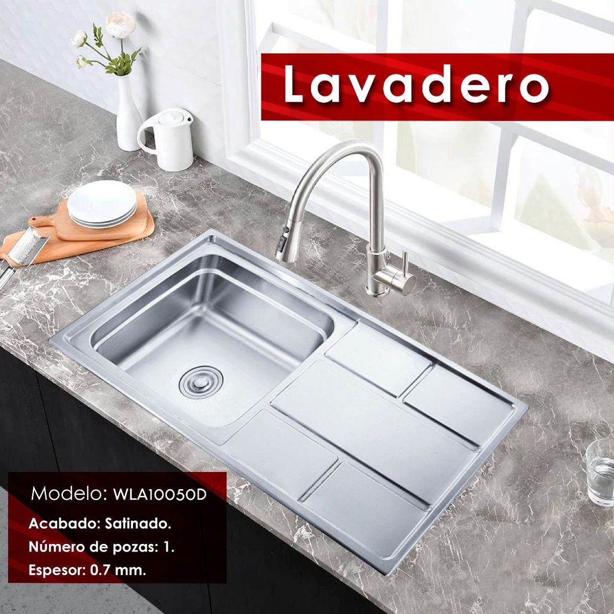 XM - LAVADERO DE COCINA ACERO CON ESCURRIDERO WLA10050D