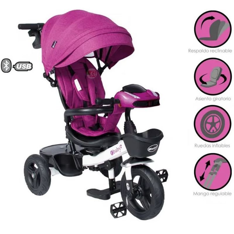 EBABY - Triciclo Guiador Aria 334 Morado Usb/Bluetooth