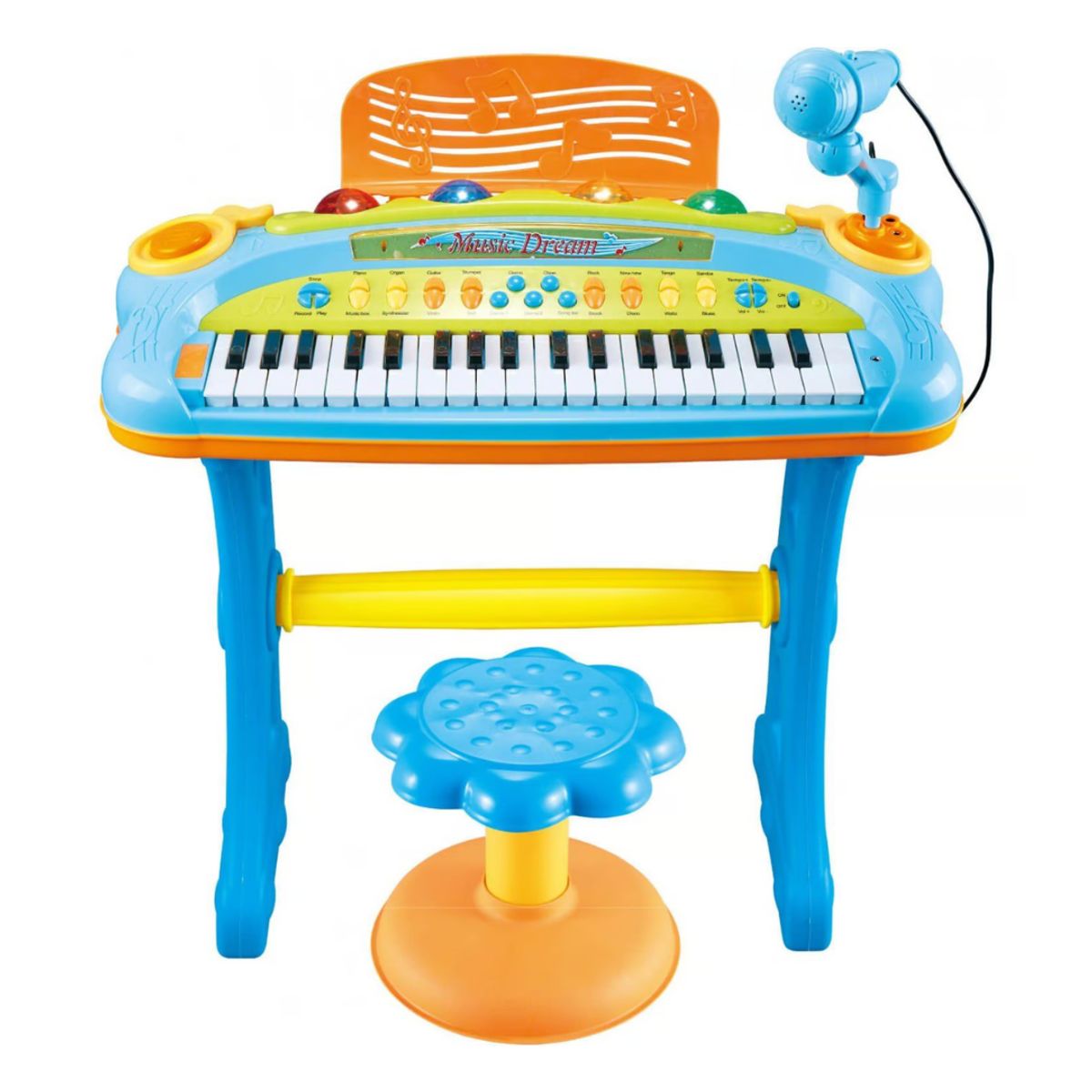 GENERICO - Piano Musical Infantil con Micrófono y Banquito - Celeste