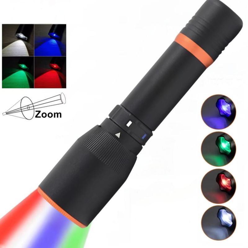 CAFINI - Linterna LED 4 Colores Recargable (Blanco, Rojo, Azul, Verde) Multiuso