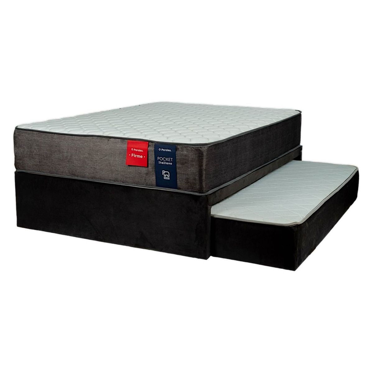 MUEBLES MACRUMO - Cama Diván 2 Plz  (Base Tarima + Cama Auxiliar + Colchon) Negro