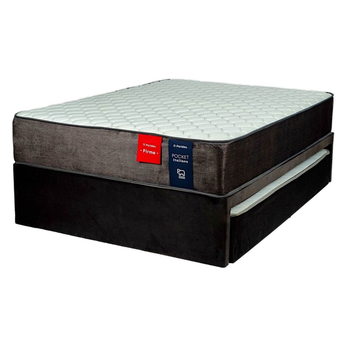 MUEBLES MACRUMO - Cama Diván 2 Plz  (Base Tarima + Cama Auxiliar + Colchon) Negro