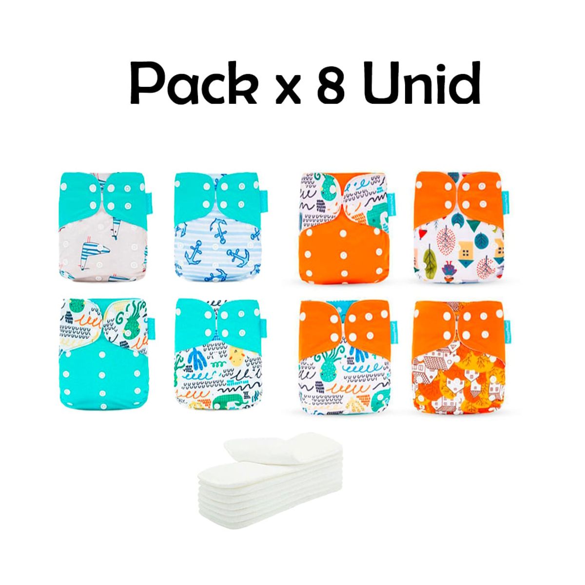 GENERICO - Pañal de Tela Ecológico Unitalla Pack x 8 Unidades