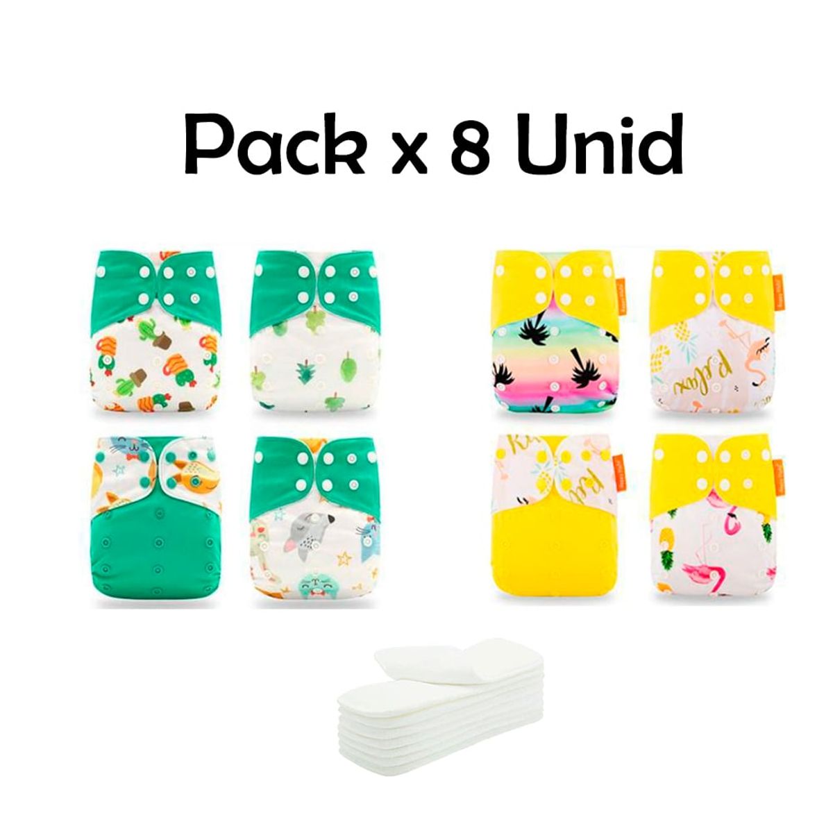 GENERICO - Pañal de Tela Ecológico Unitalla Pack x 8 Unidades