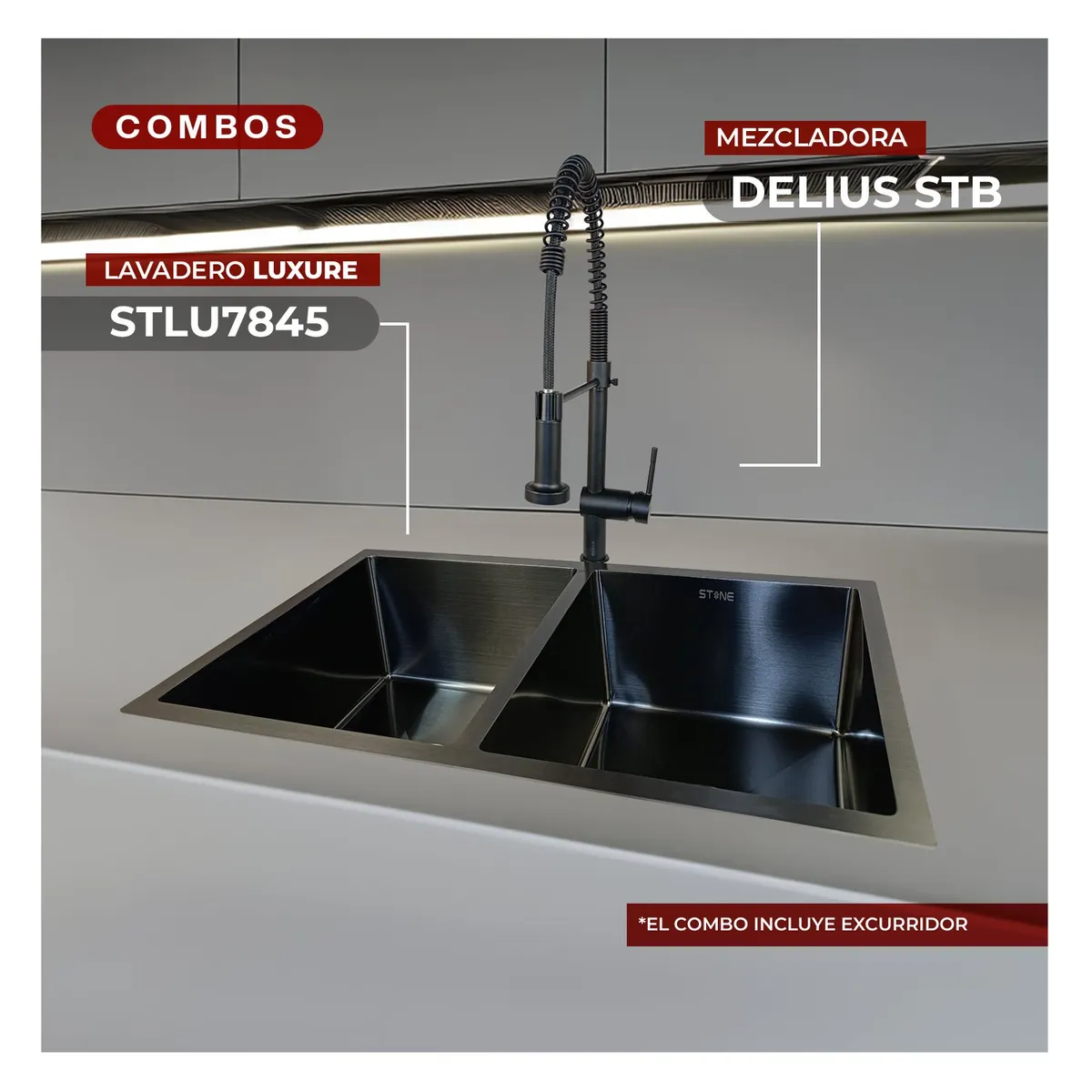 STONE - COMBO LAVADERO STLU7845+ DELIUS STB-01 CON ESCURRIDOR EXONERADO STONE
